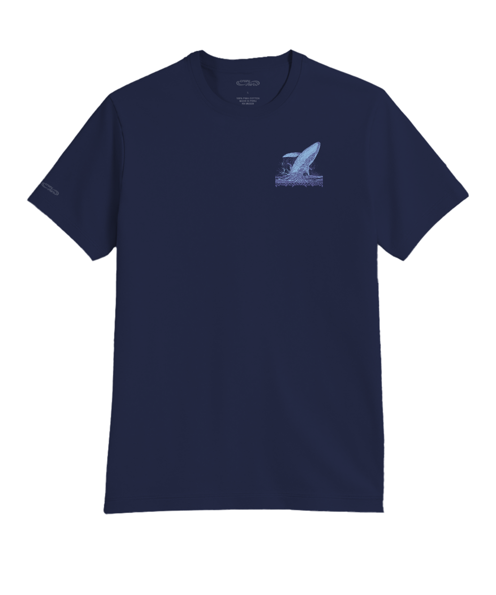 Indigo t-shirt with a shark graphic on a white background View 4