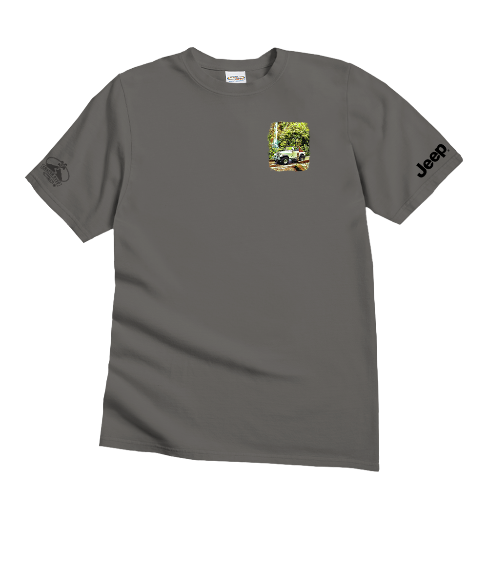 Gray t-shirt with a small graphic and 'Jeep' branding on a white background View 4