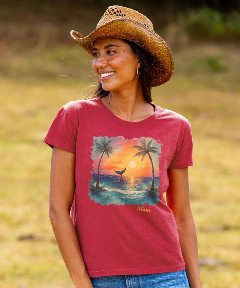 Hawaiian Isle Whale - Paradise Red Dyed Short Sleeve Crewneck T-Shirt