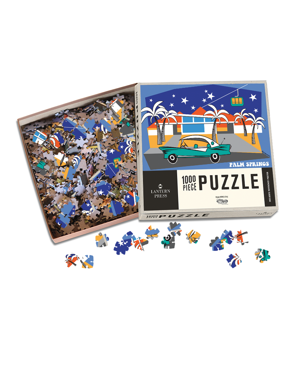 Retro looking puzzle with pieces and packaging on a white background View 1