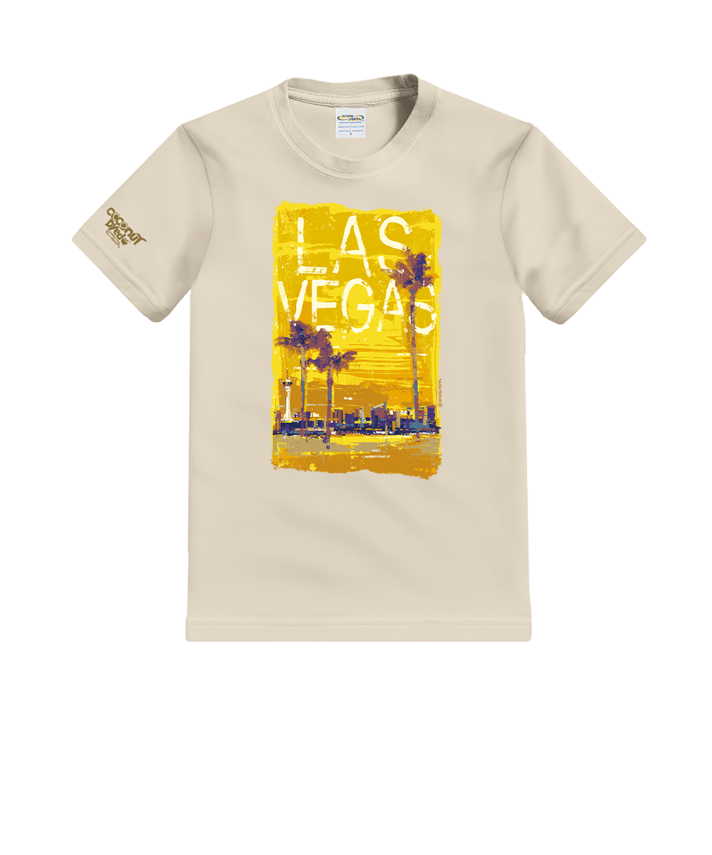 Beige t-shirt with 'Las Vegas' graphic design on a white background View 1