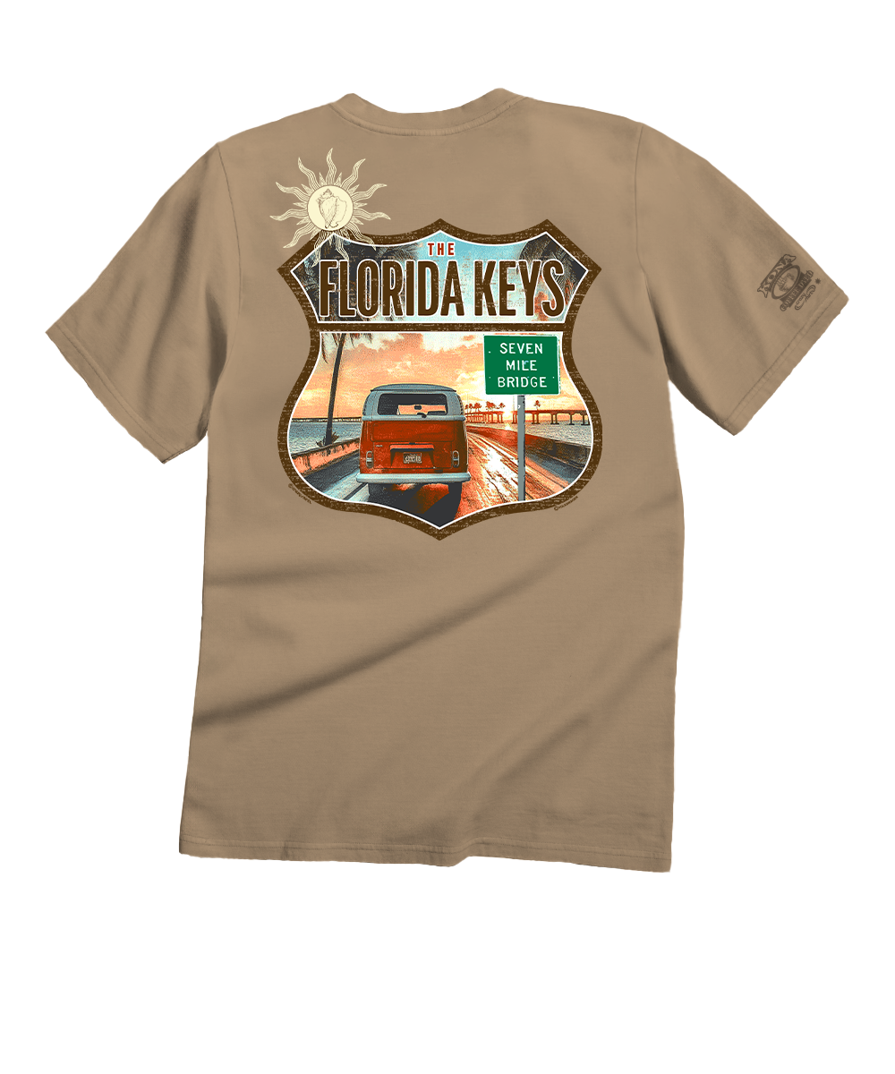 Light Brown t-shirt with 'The Florida Keys' graphic design on a white background View 1