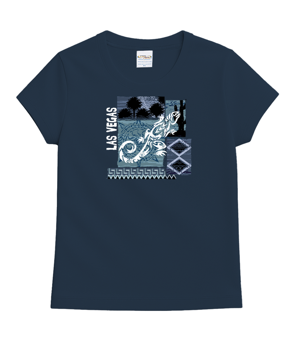 Navy blue t-shirt with graphic design and 'Las Vegas' text on a white background View 1