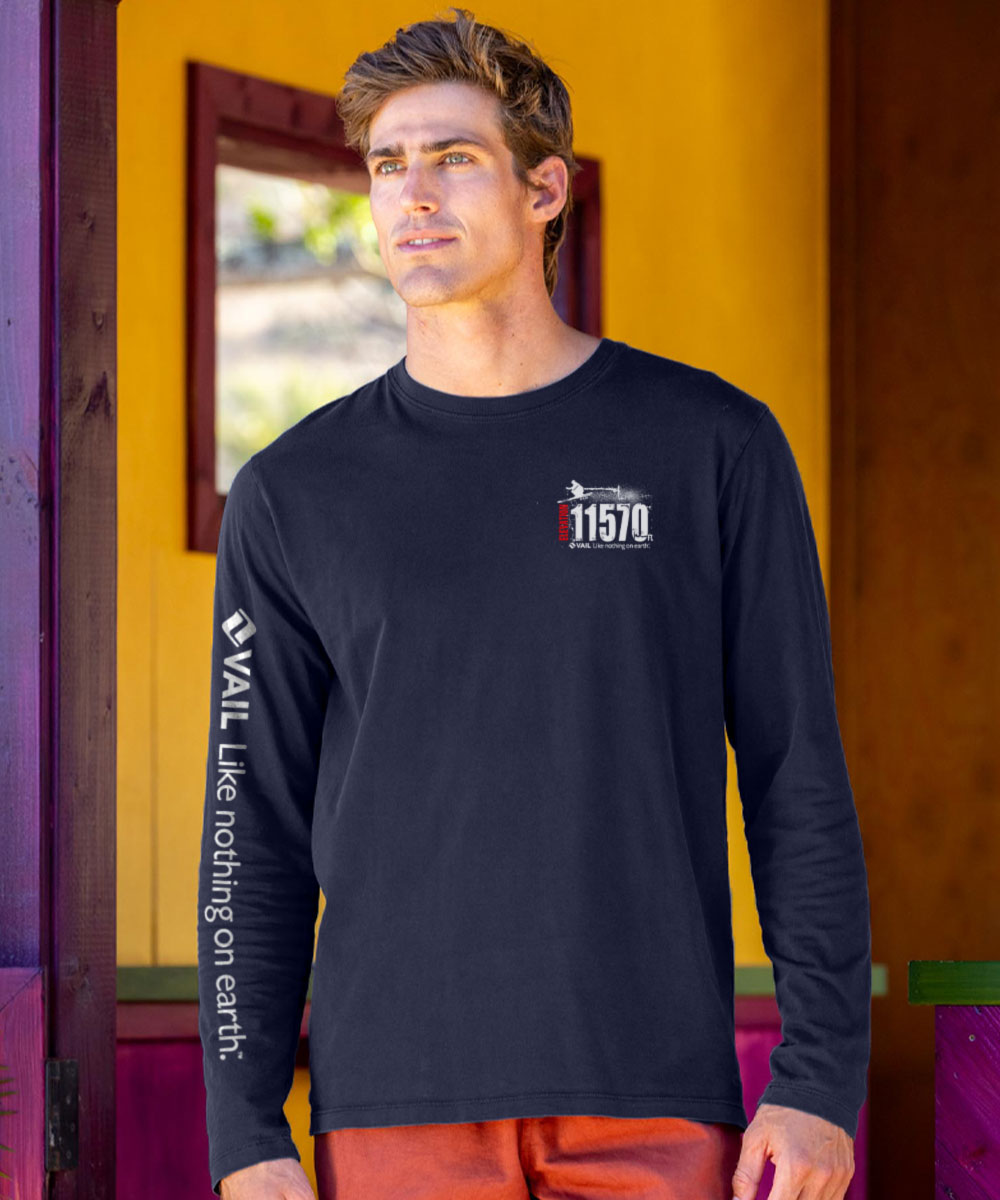 Vail Resort Powder - Jet Black Long Sleeve Pima T-Shirt View 3
