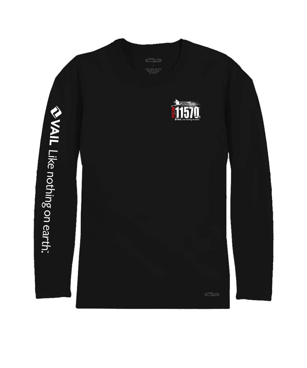 Vail Resort Powder - Jet Black Long Sleeve Pima T-Shirt View 4