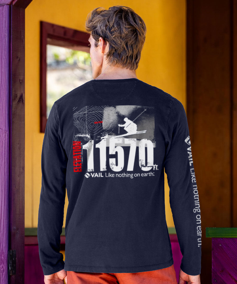 Vail Resort Powder - Jet Black Long Sleeve Pima T-Shirt View 2