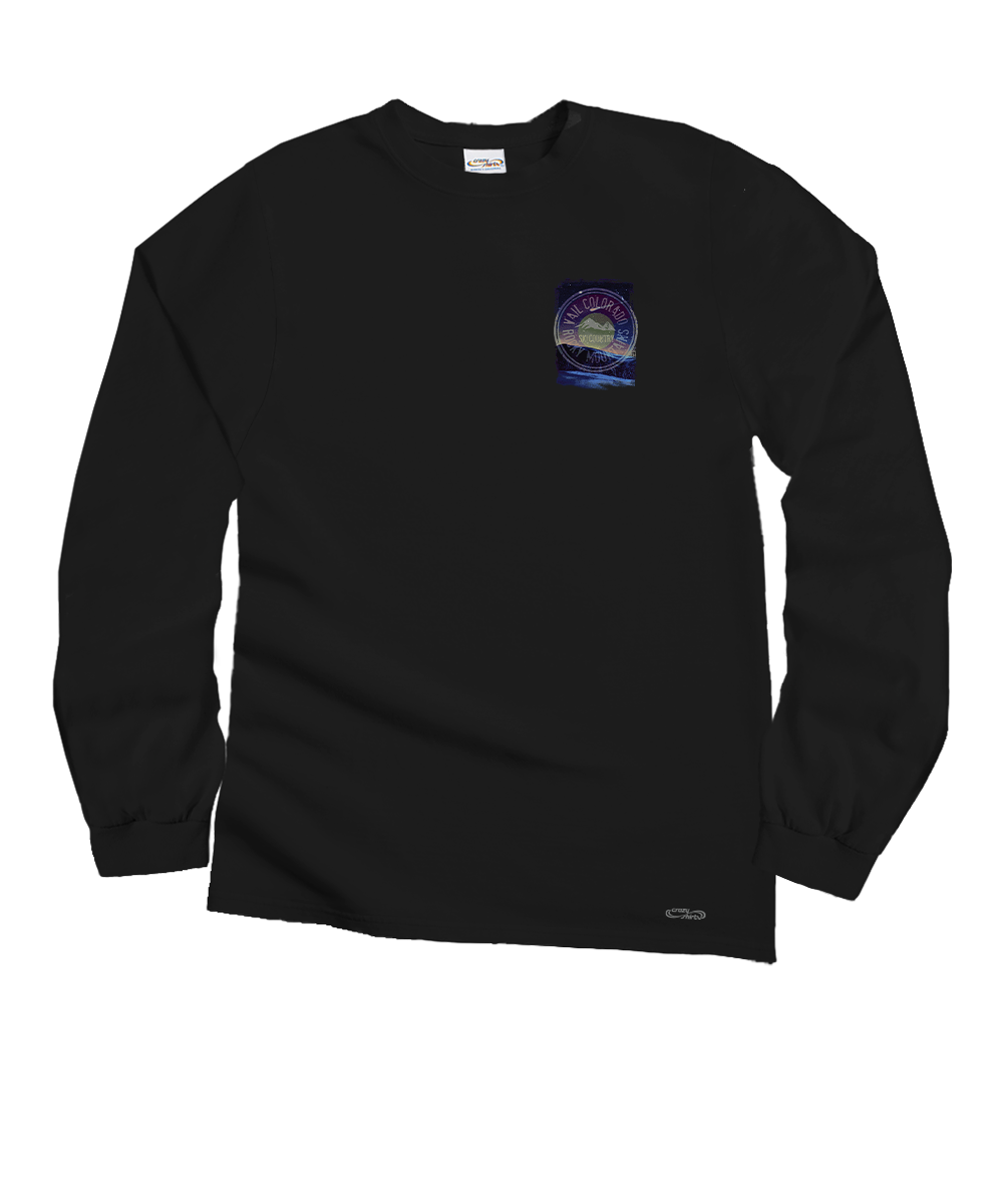 Black long-sleeve shirt with a logo on a white background View 4