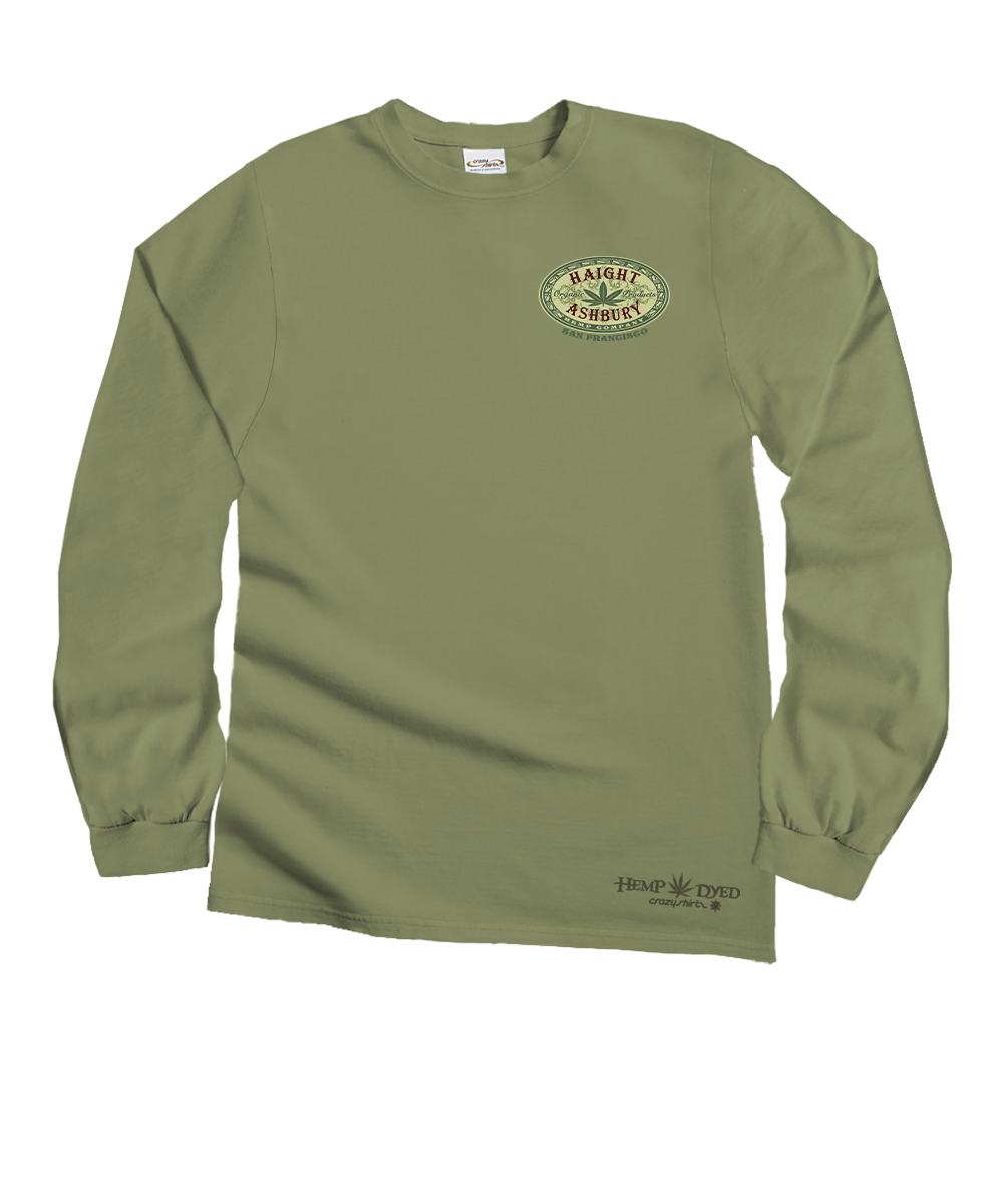 Green long-sleeve shirt with a logo on a white background View 4