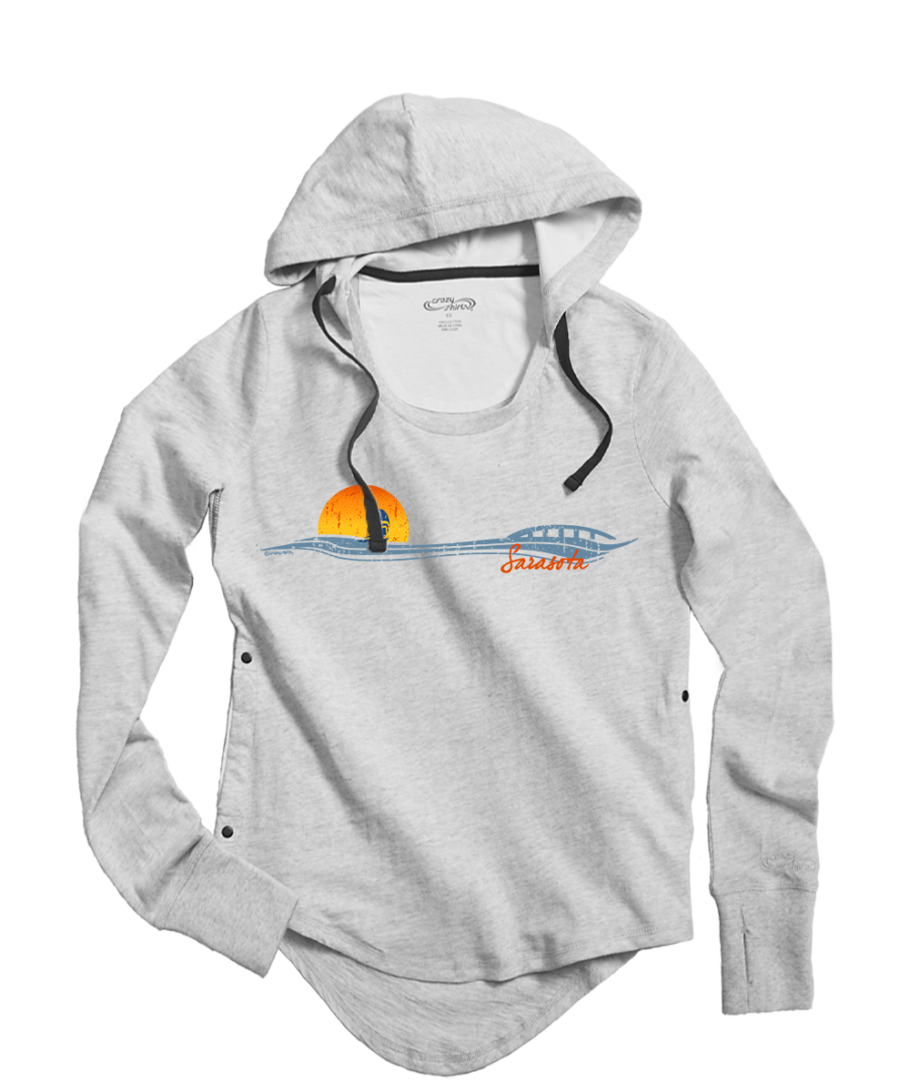Ringling Bridge - White Gray Heather Long Sleeve Harmony Hooded T View 1