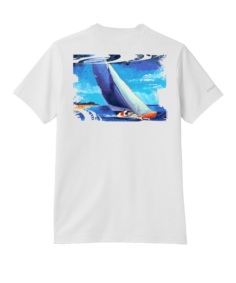 Brush Sail - White Short Sleeve Pima T-Shirt View 1