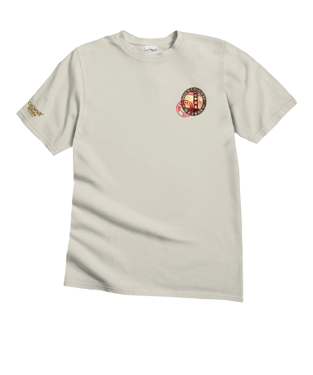 Creamy white t-shirt with a small logo on a white background View 4