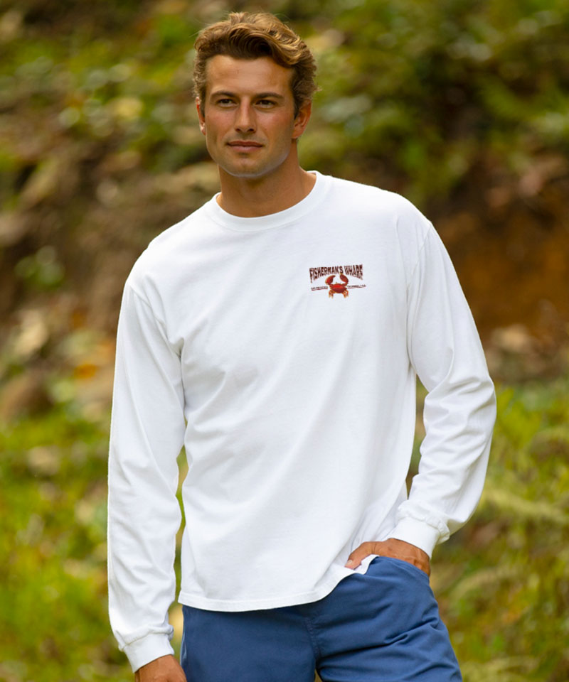 Fisherman's Crab - White Long Sleeve Crewneck T-Shirt