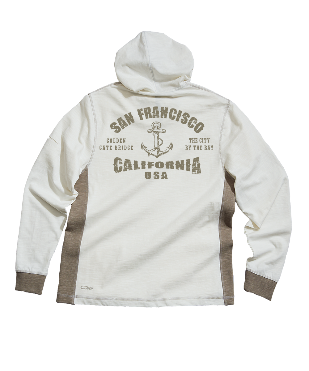 White hoodie with 'San Francisco text and anchor graphic on a white background View 1