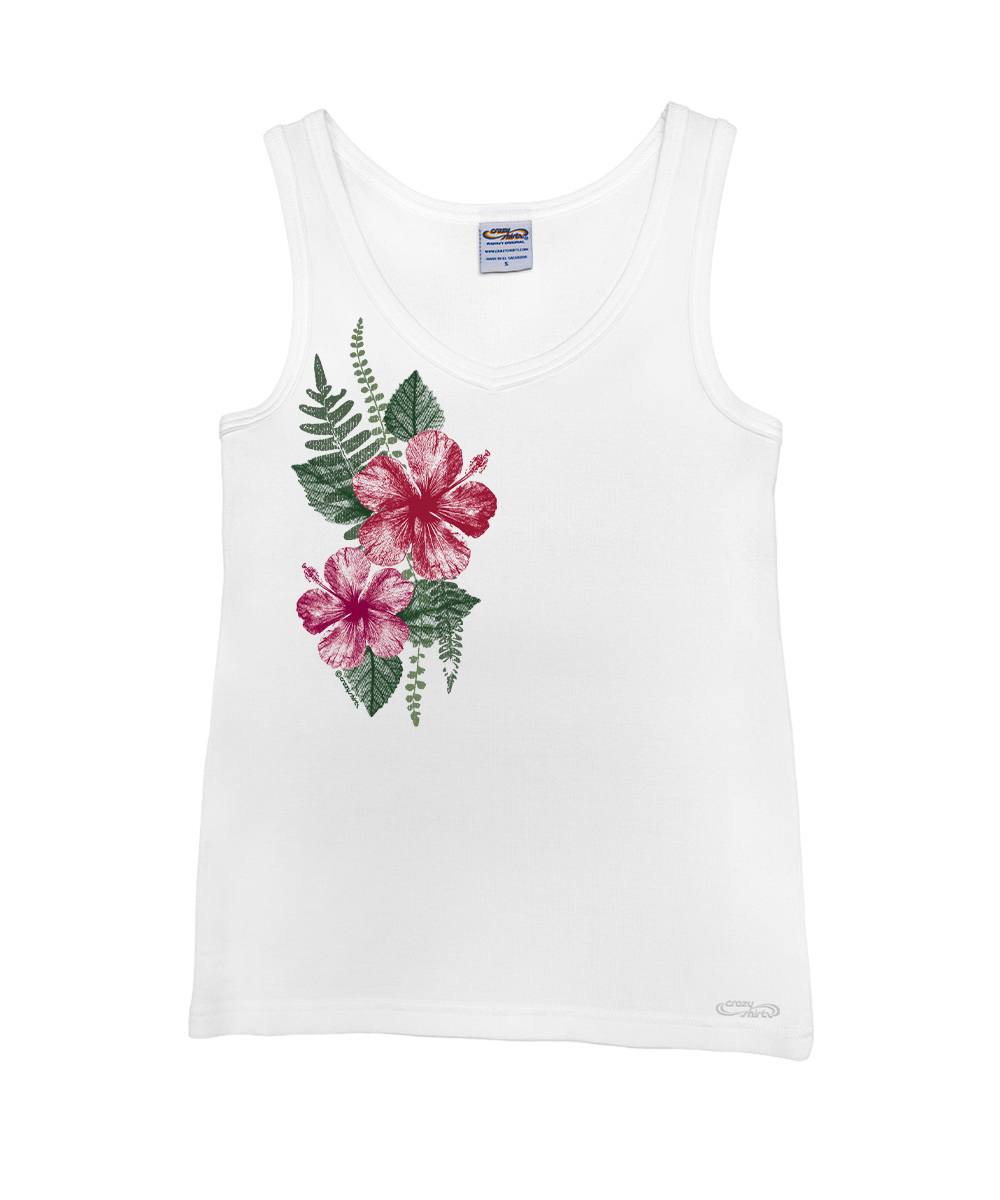 White tank top with floral design on a white background View 1