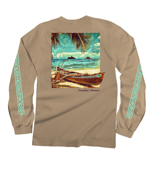 Retro Lanikai - Kona Coffee Dyed Long Sleeve Crewneck T-Shirt