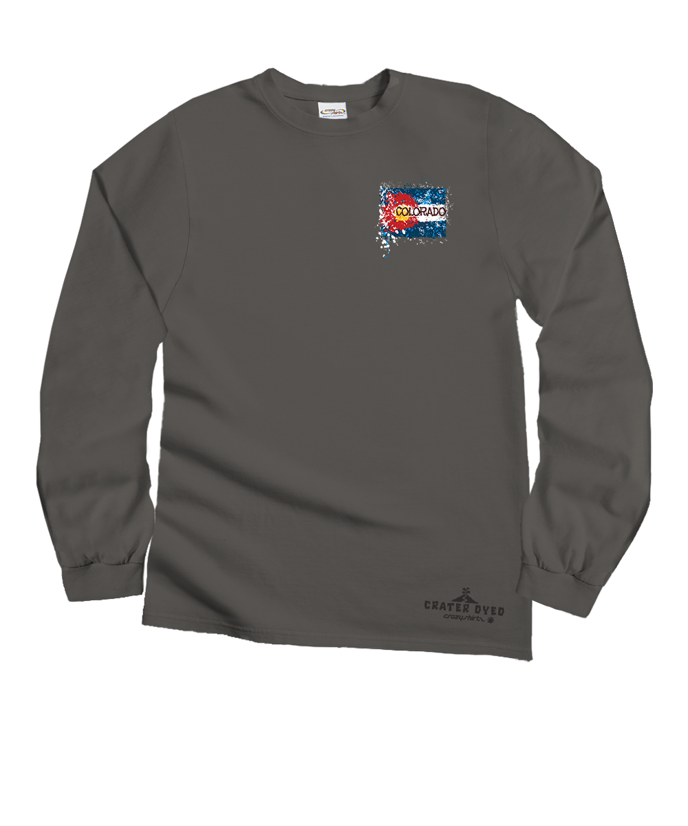 Gray long-sleeve shirt with a colorful graphic on a white background View 4