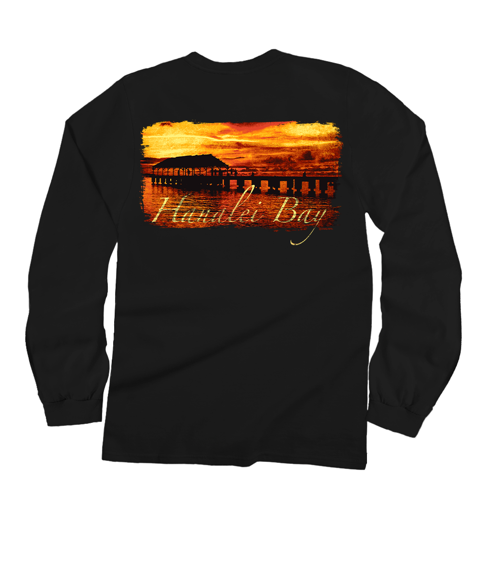Hanalei Sunset - Black Long Sleeve Crewneck T-Shirt View 1