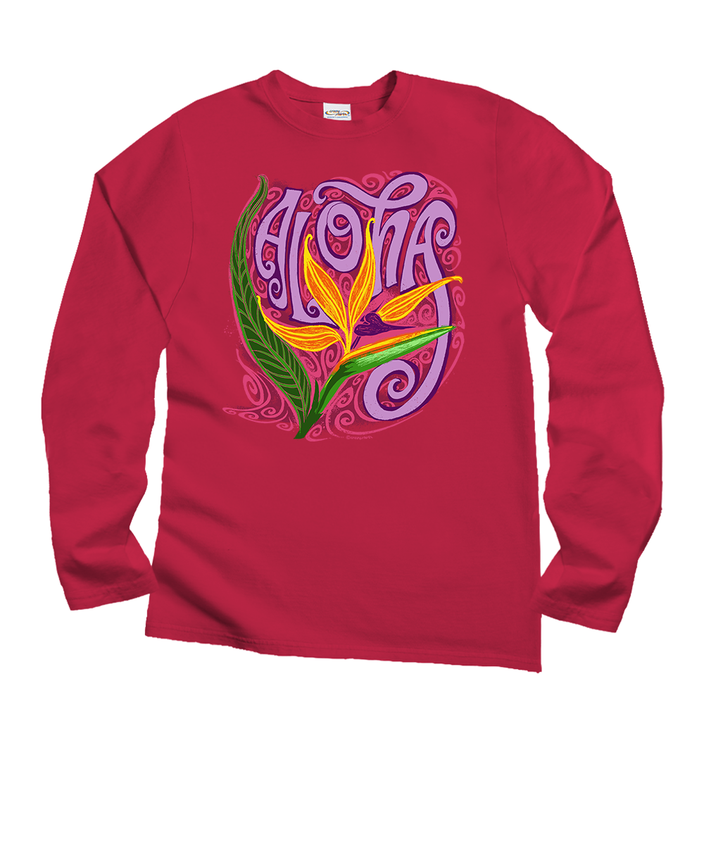 Aloha Bop - Raspberry Dyed Long Sleeve Crewneck T-Shirt