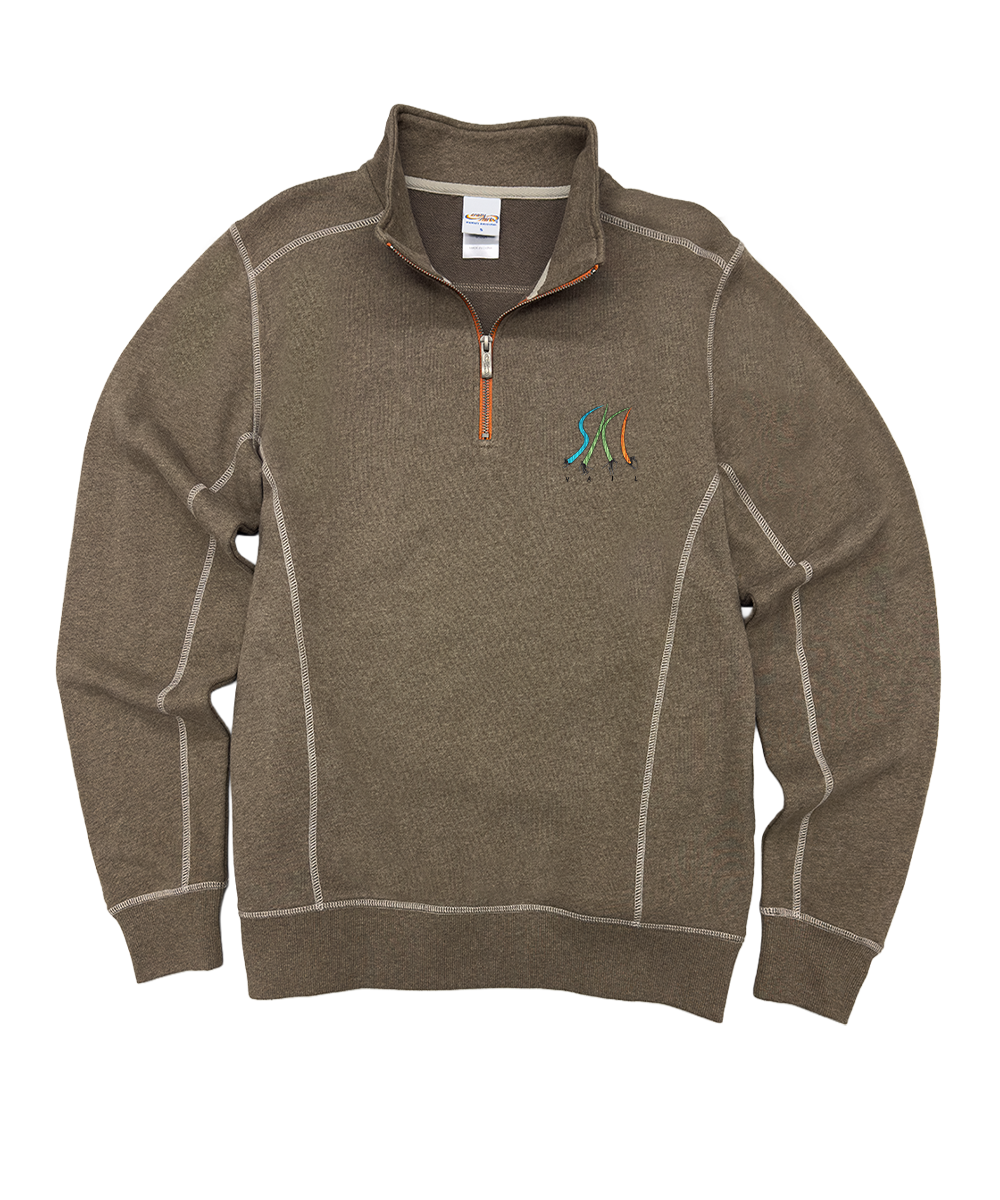 Brown pullover with a logo on a white background View 1