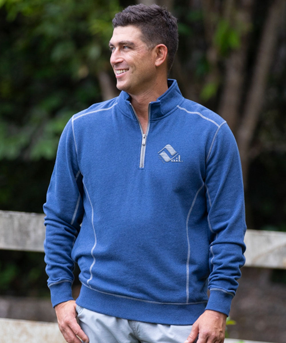 Retro Vail - Blue Heather Long Sleeve Mountain Peak Pullover View 2