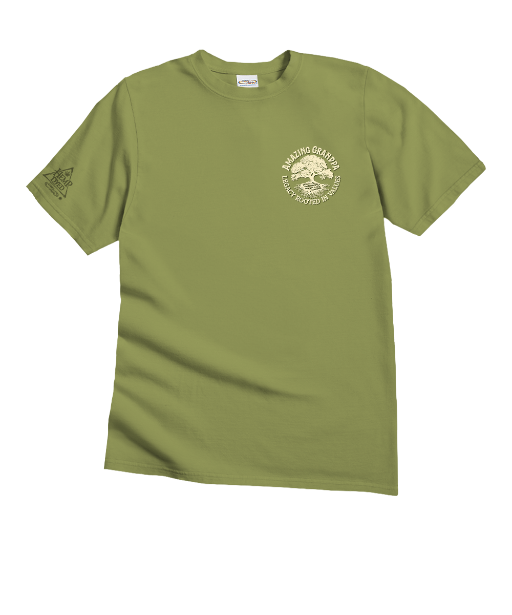 Green t-shirt with a logo on a white background View 4