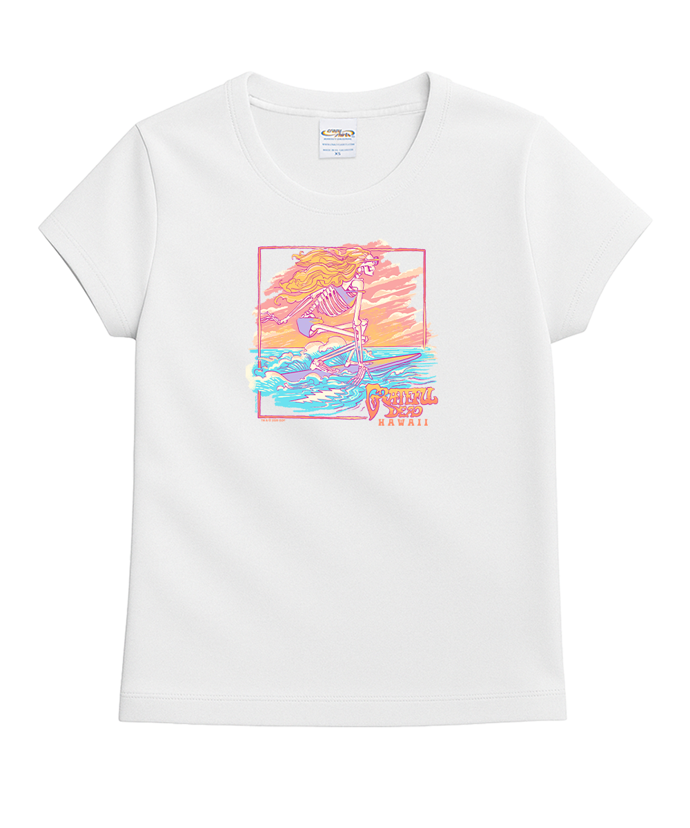 White t-shirt with a colorful graphic design on a white background View 1