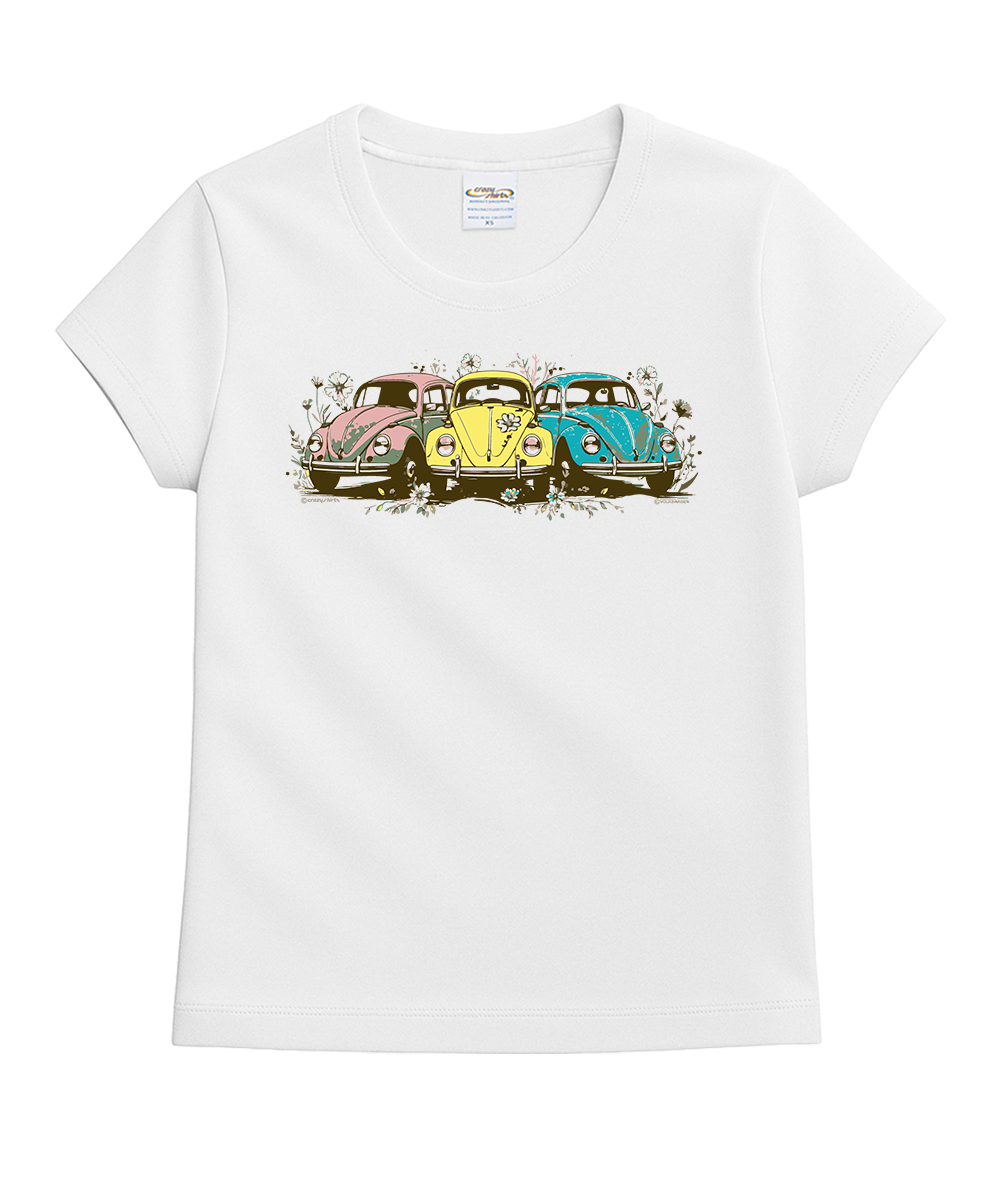 White t-shirt with vintage car graphic on a white background View 1