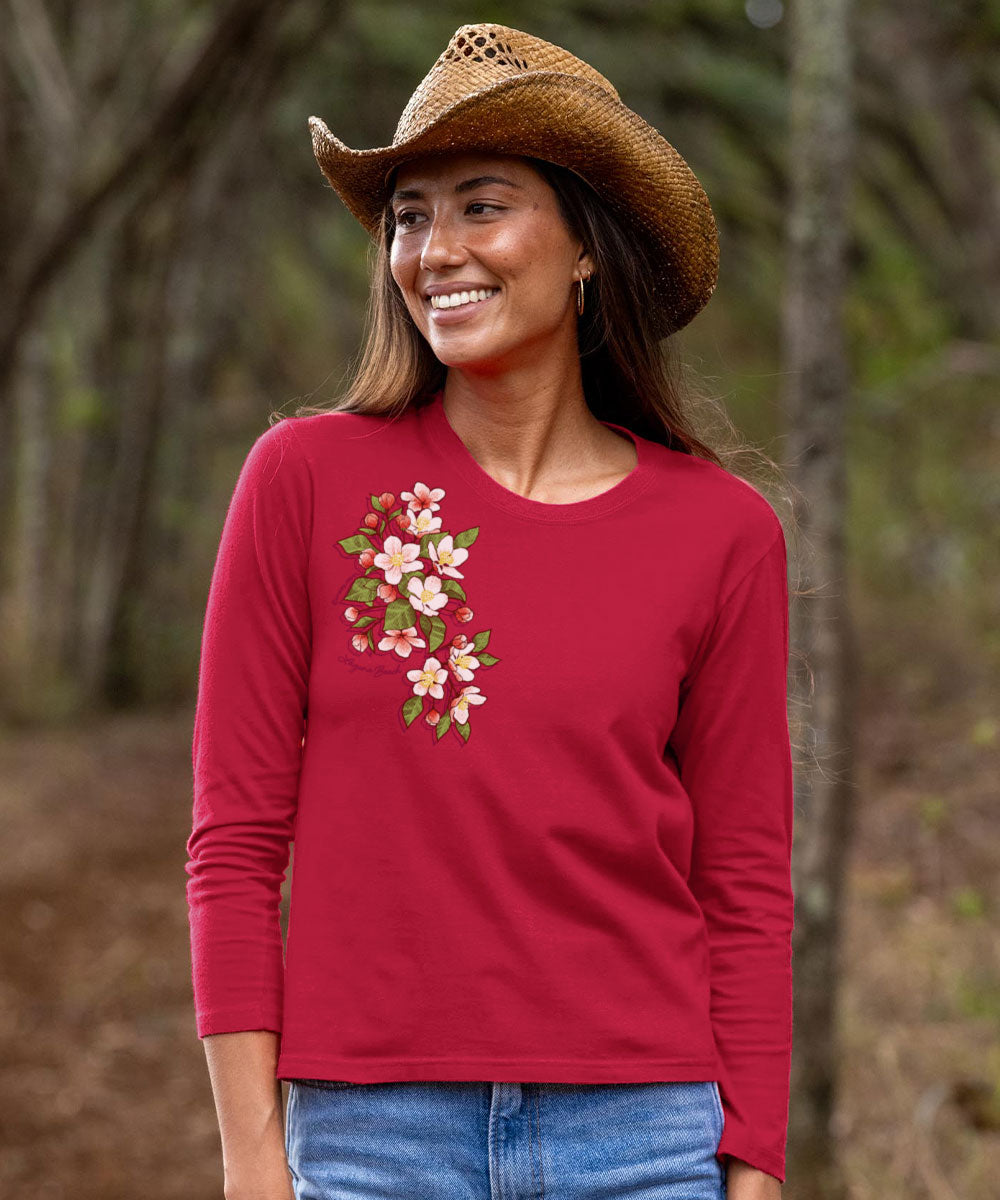 Blossom Cascade - Raspberry Dyed Long Sleeve Crewneck T-Shirt
