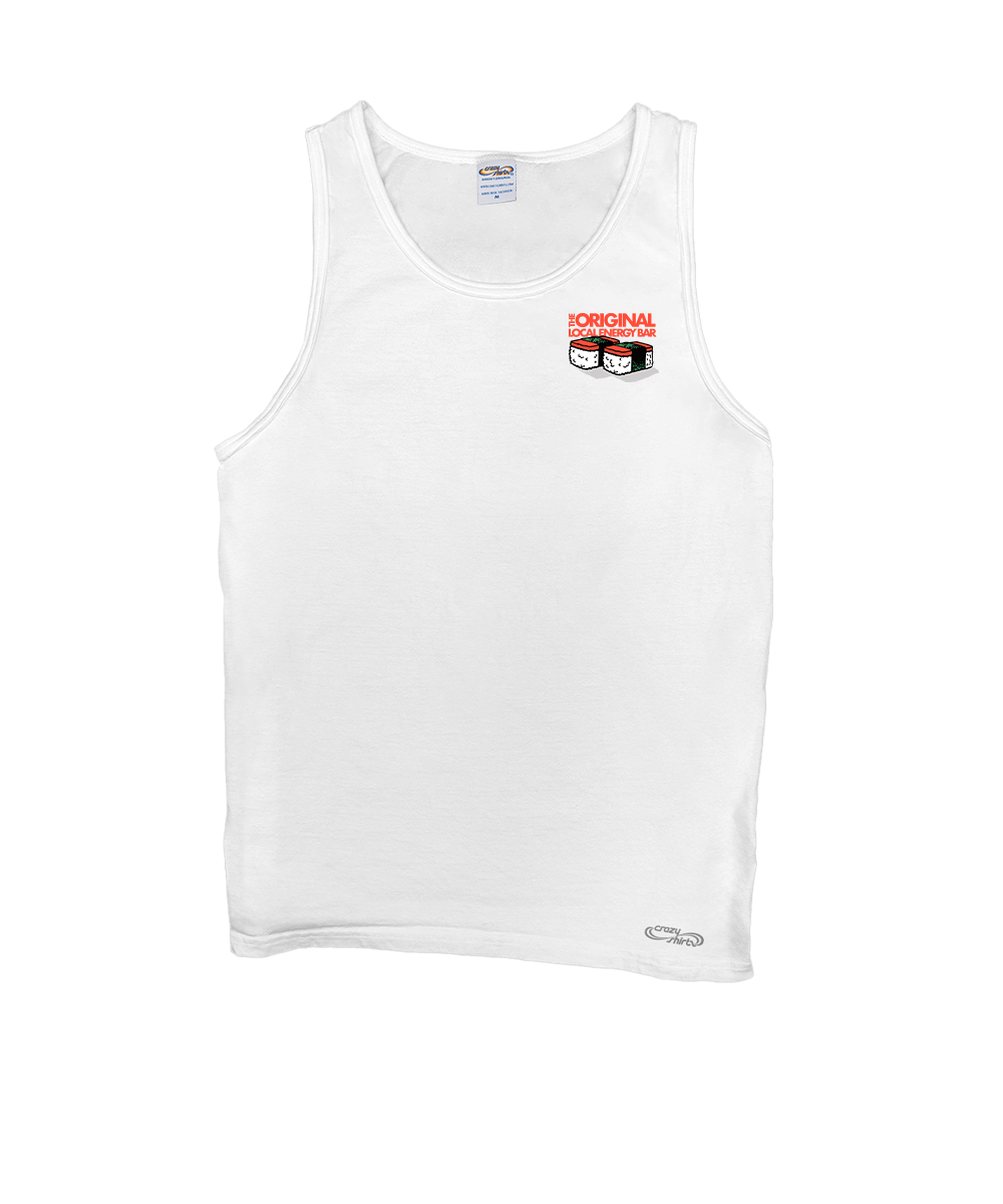 White tank top with a logo on the chest against a white background View 4