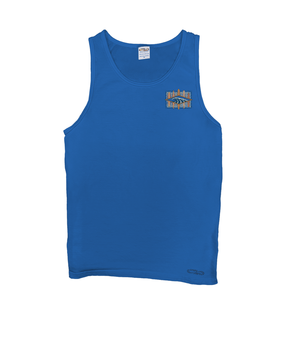 Blue tank top with a logo on a white background View 4