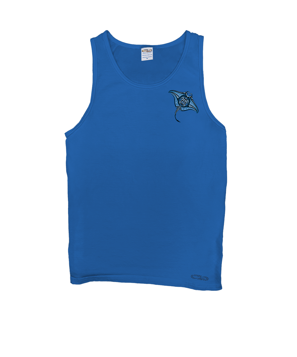 Blue tank top with a logo on a white background View 4