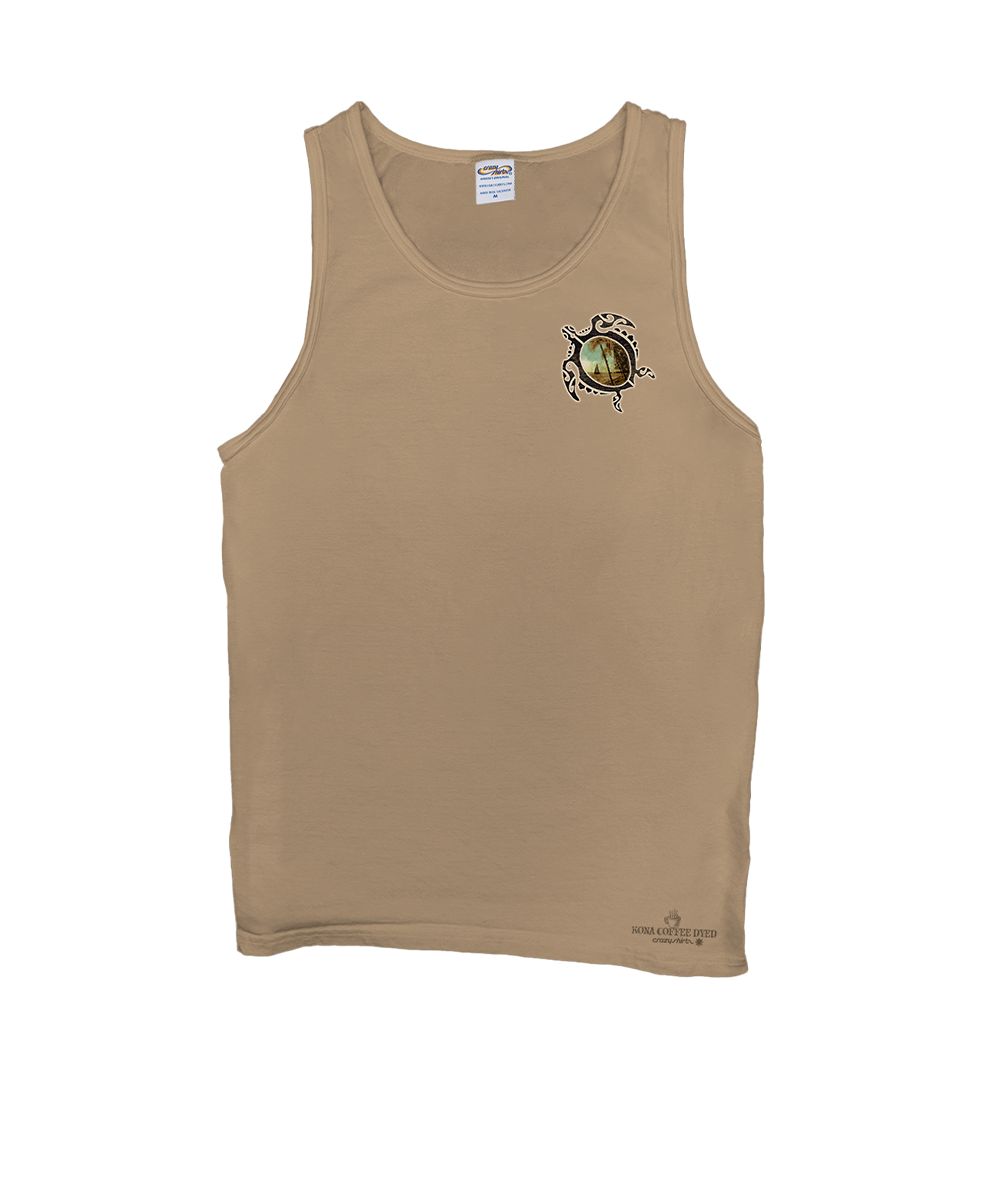 Light brown tank top with a graphic design on a white background View 4