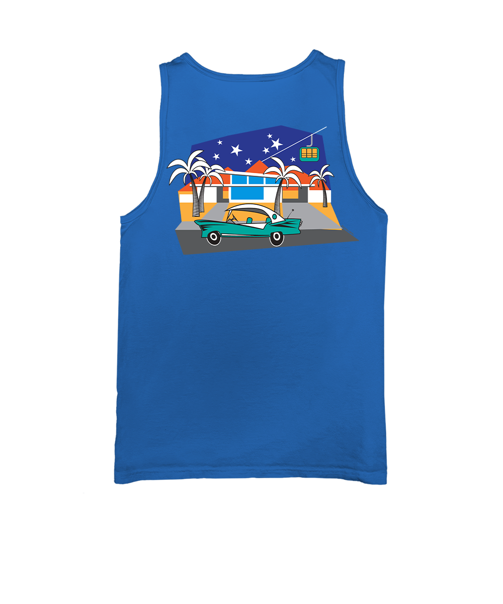 Palm Springs Style - Blue Hawaii Dyed Sleeveless Tank Top View 1