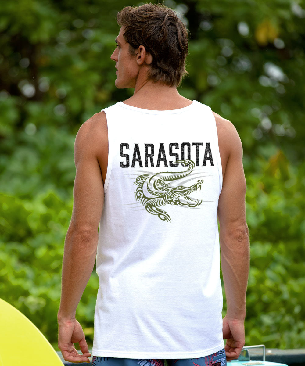 Tribal Gator - White Sleeveless Tank Top View 2