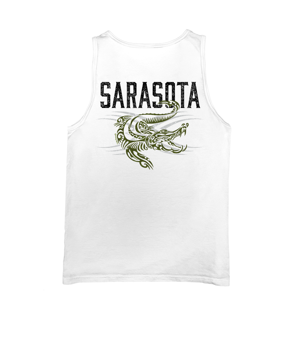 Tribal Gator - White Sleeveless Tank Top View 1