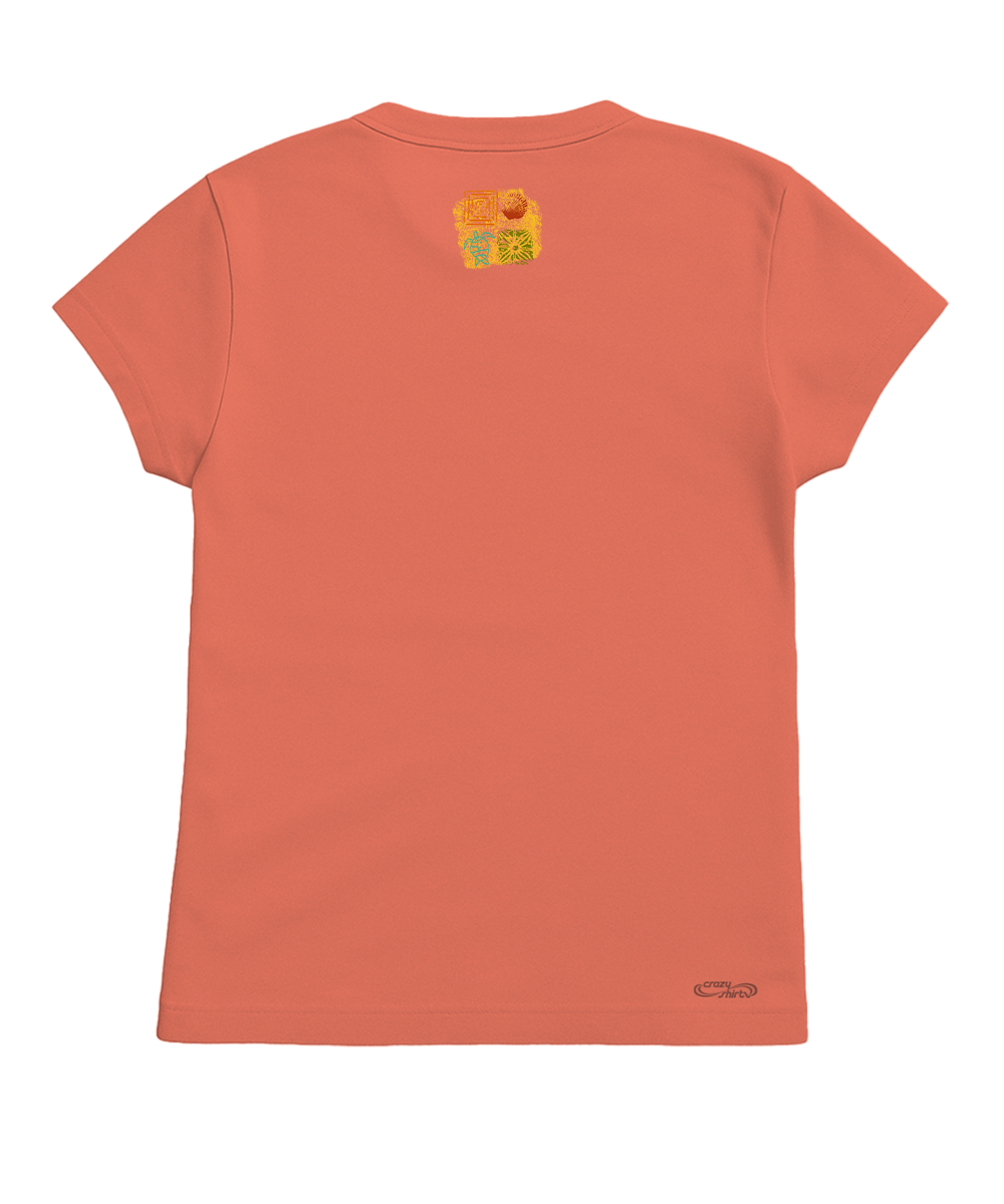 Coral shirt with a small logo on the back on a white background View 4
