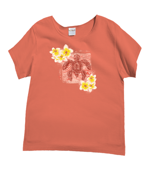 Aloha Hawaii Honu - Coral Short Sleeve Scoop Neck T-Shirt