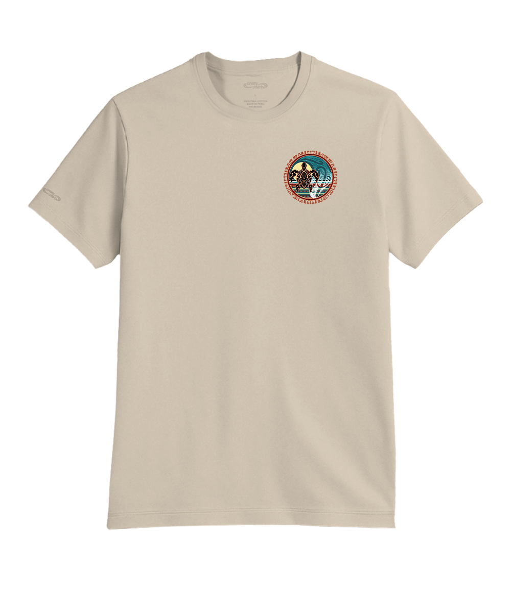 Beige t-shirt with a small logo, on a white background View 4