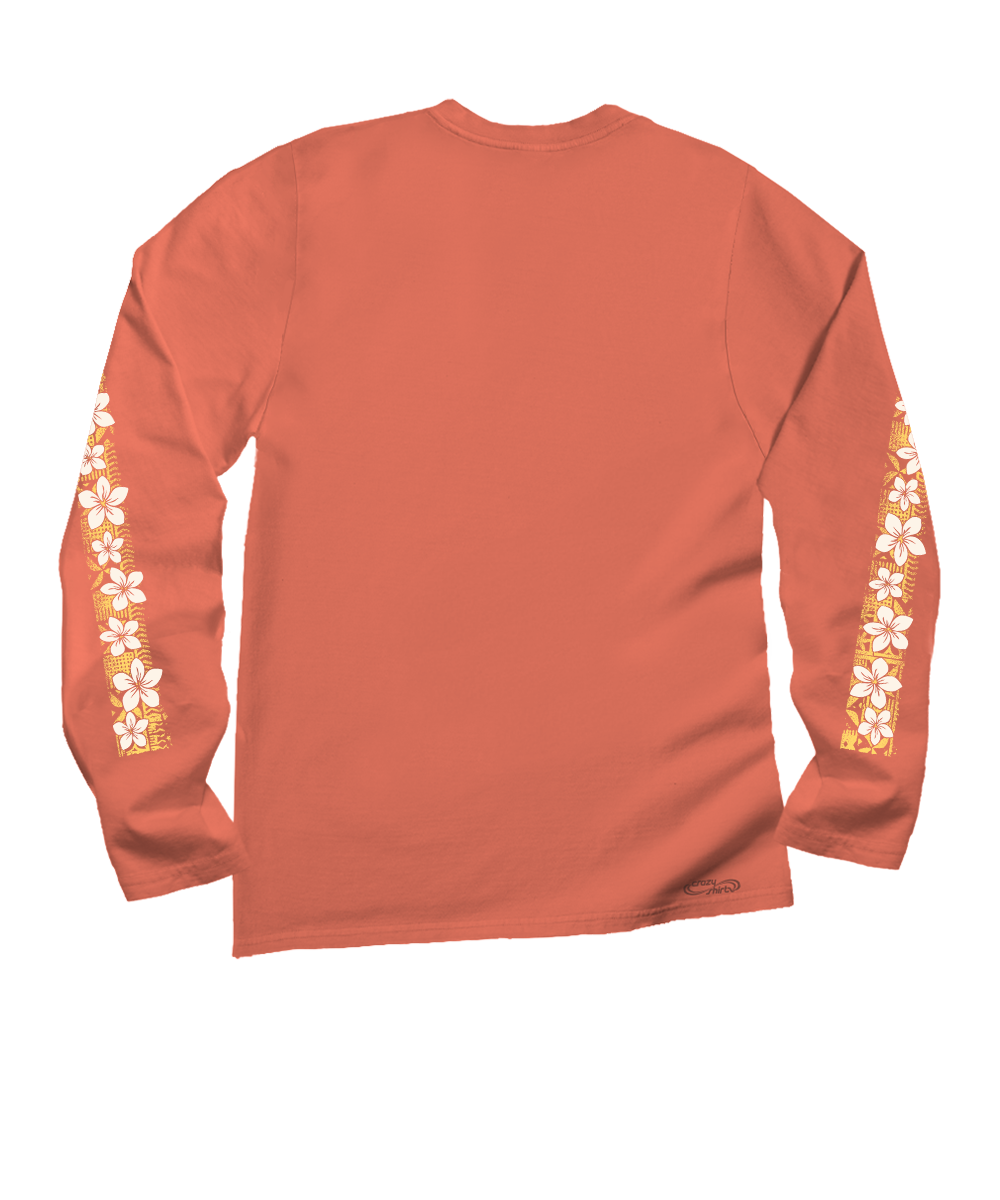 Tranquil Floral - Coral Long Sleeve Crewneck T-Shirt