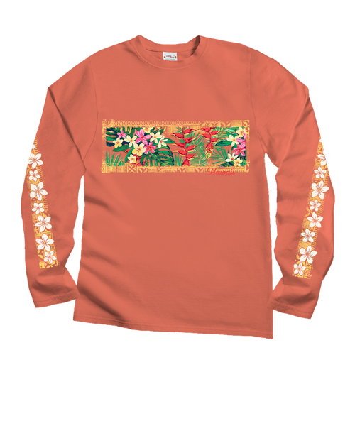 Tranquil Floral - Coral Long Sleeve Crewneck T-Shirt