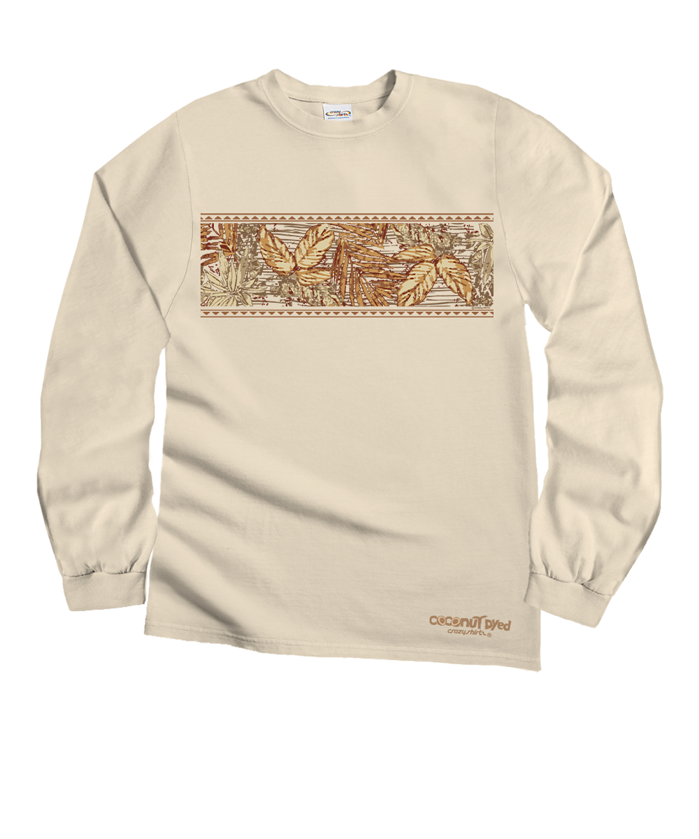 Beige long-sleeve shirt with a decorative design on a white background View 1
