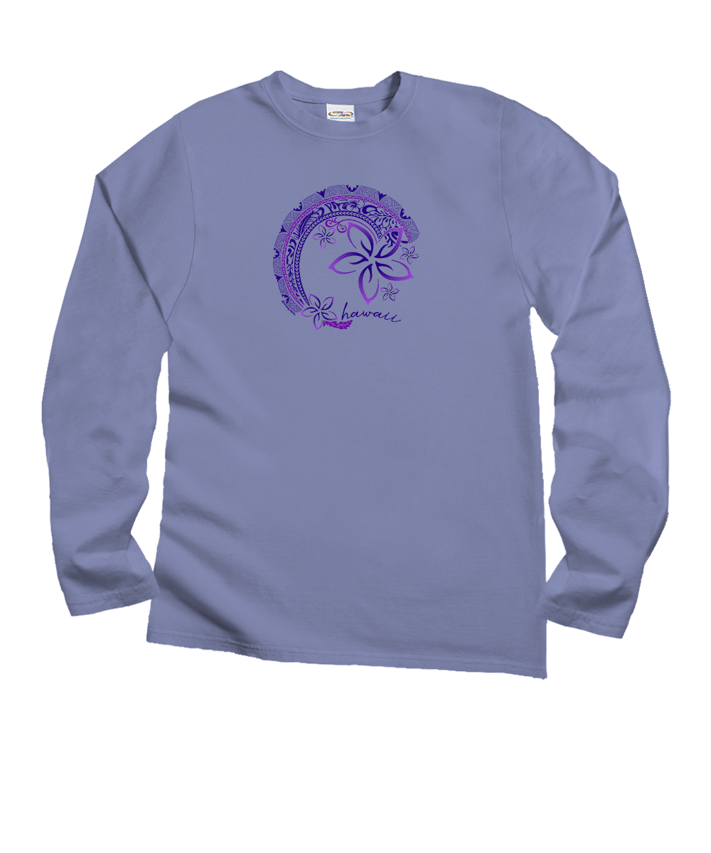 Purple long-sleeve shirt with a butterfly design on a white background View 1
