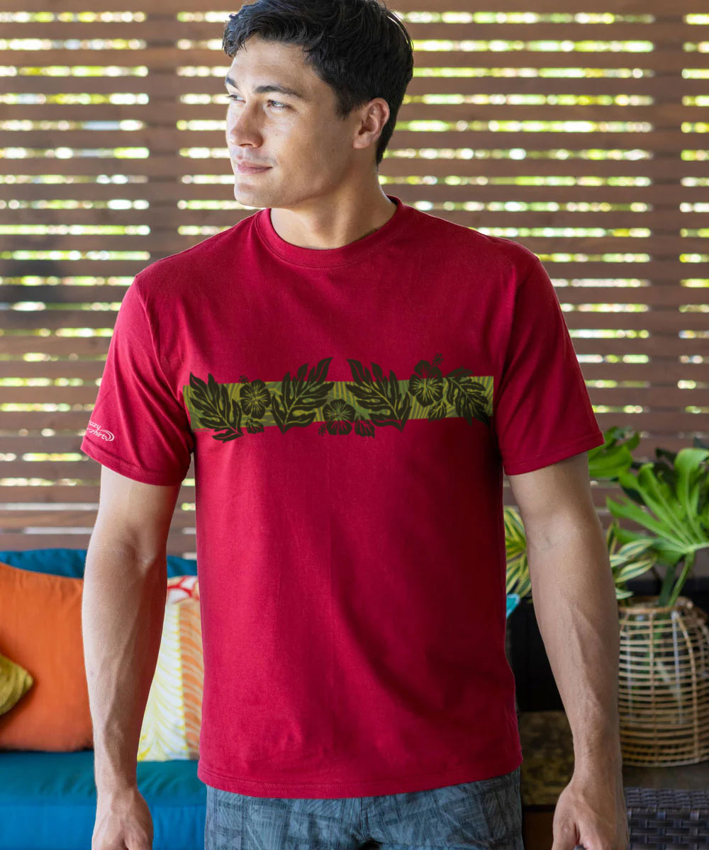 Tribal Leaves - Garnet Short Sleeve Crewneck T-Shirt