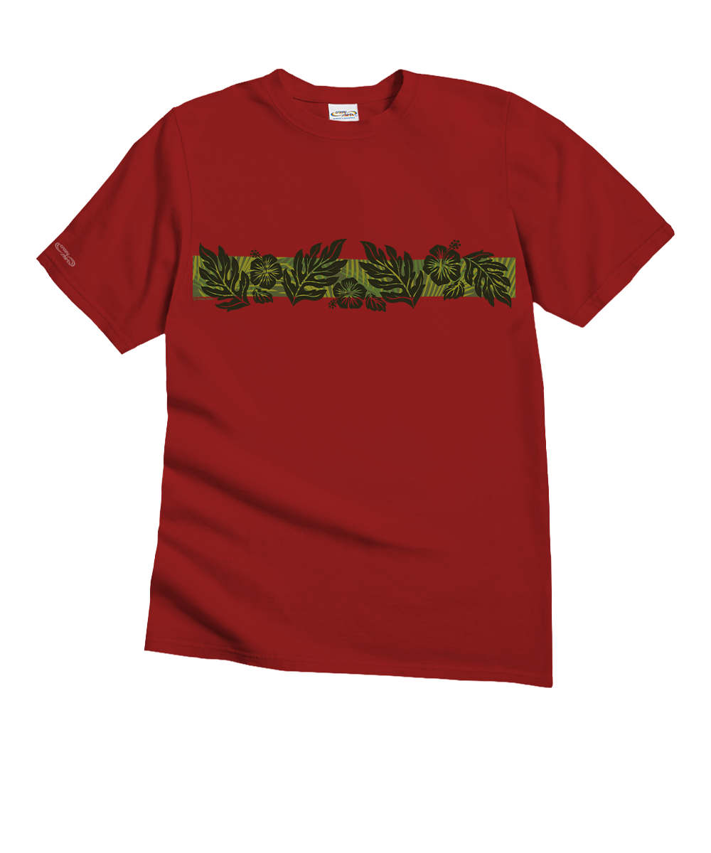 Tribal Leaves - Garnet Short Sleeve Crewneck T-Shirt