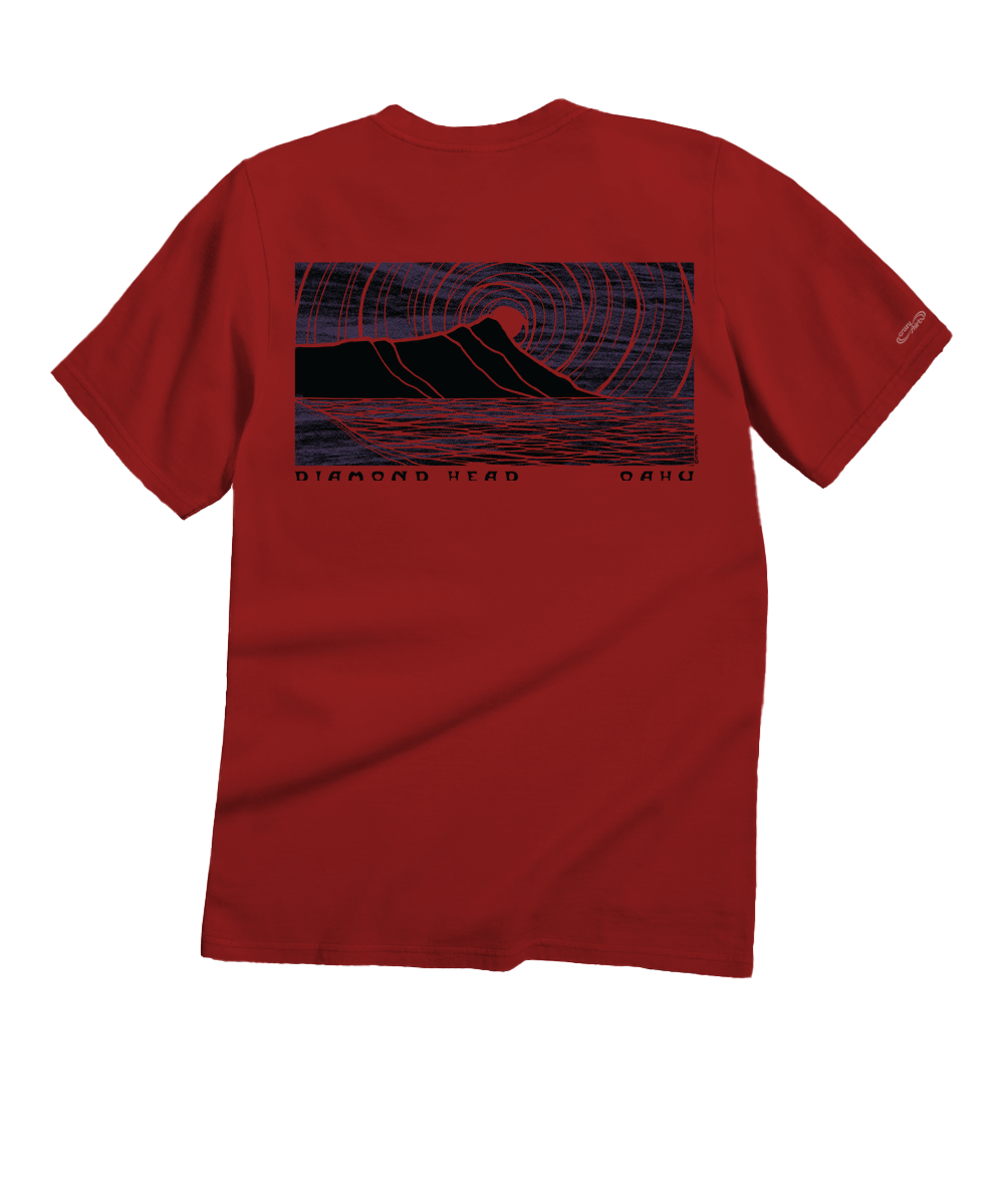 Wood Cut Diamond Head - Garnet Short Sleeve Crewneck T-Shirt