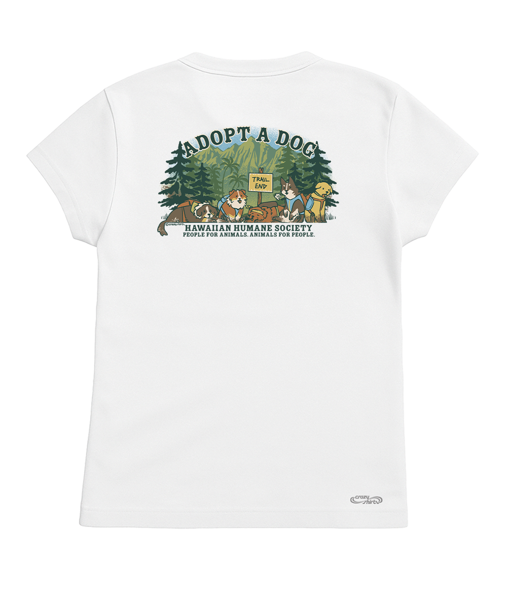 White t-shirt with 'Adopt a Dog' graphic and text on a white background View 4