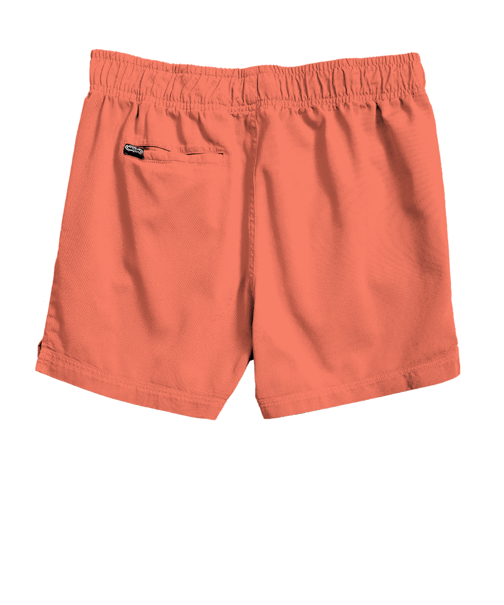 Coral shorts with a small logo on a white background View 4