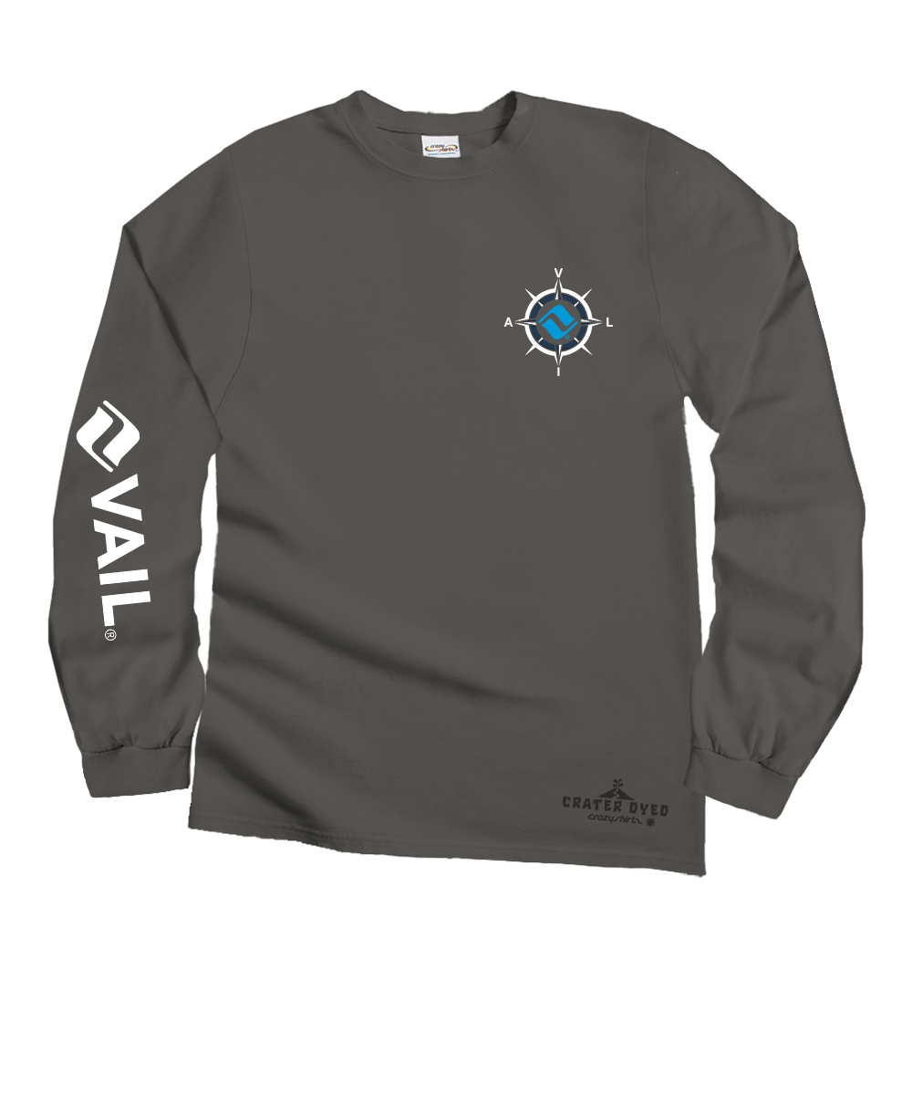 Gray long-sleeve shirt with a compass design and 'O'Vail' branding on a white background View 4