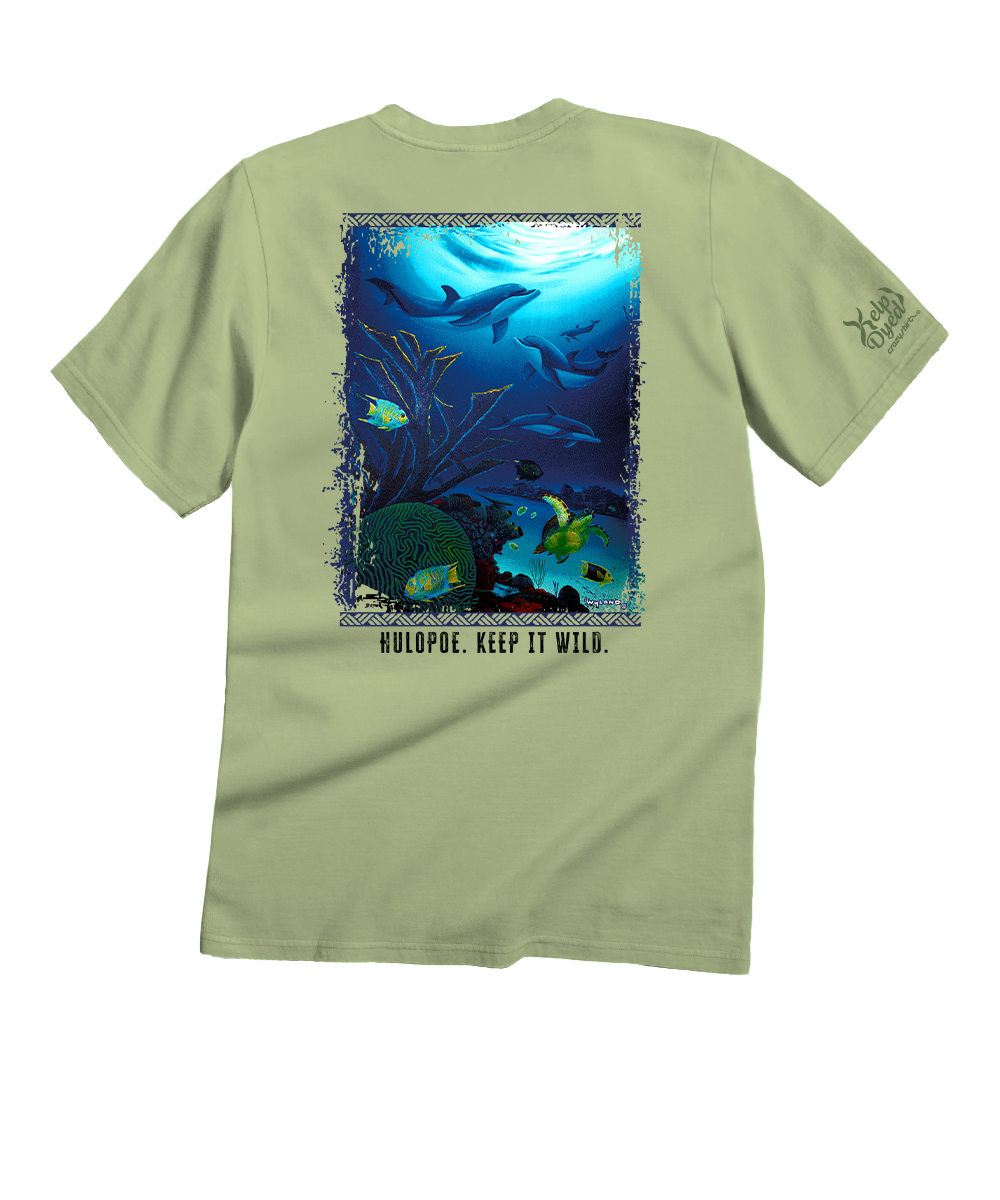Light green t-shirt with an underwater scene graphic on a white background