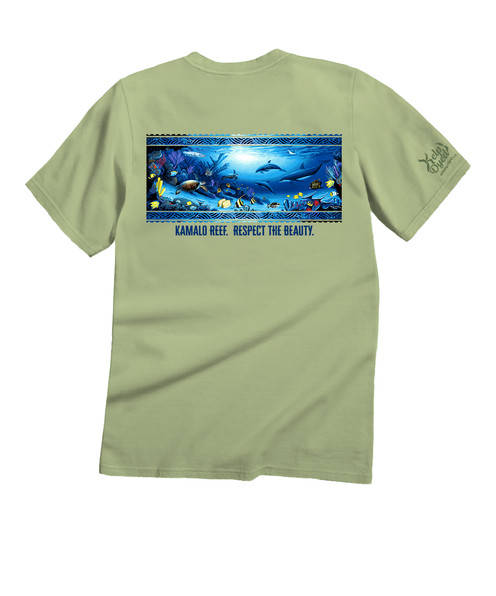 Light green t-shirt with an underwater scene and text on a white background